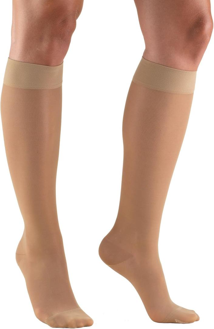 Truform Sheer Compression Stockings, 15-20 mmHg, Women's Knee High Length, 20 Denier, Light Beige, X-Large (X-Large (1 Pair))