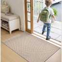 Color&Geometry Ultra-Thin Indoor Door Mat, 24"x36" Low-Profile Non-Slip Entryway Rug with Modern Geometric Texture, Washable Doormat for Indoor Entrance, Front Door, Khaki (Rolled-up NO Creases)