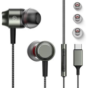 USB C Headphones for Samsung Galaxy S25 S24 S23 FE S22 S21 A53, Wired Earbuds in-Ear Type C Earphones with Microphone Volume Control Bass Stereo Noise Isolating for iPhone 16 15 Pro Max Pixel 6 7 8 5