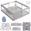 Large Baby Playpen with Mat, 71"x59" with Thickened Anti-Collision Sponge for Babies and Toddlers, with Ocean Balls, Gate, Storage Bag, Playard Gym for Babies, Activity Center, Kids Fence Light Gray (1518)