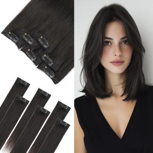 6pcs 6 Clips in Short Hair Extensions Human Hair Mini Clip ins Hair Extension Clip on Hair Pieces for Add Volume and Highlights Straight Remy Hairpiece 31g-10 Inch#1B Natural Black