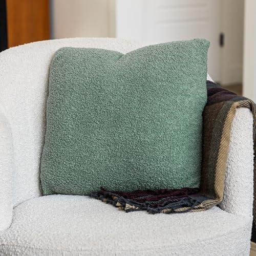 SAMIAH LUXE Green Teddy Boucle Pillow Covers 20x20 2pcs for Home Living Room Decor, Sherpa Textured Decorative Throw Pillow Covers for Boho Decor, Square Throw Cushion Euro Shams for Modern Farmhouse (Sage)