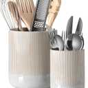 LE TAUCI Utensil Holder, 7.3"+5.4" Ceramic Kitchen Utensil Holder for Countertop, Large Cooking Utensil Crocks for Kitchen Counter, Morden Utensil Organizer for Spatula, Set of 2, Glaze Marble Gray