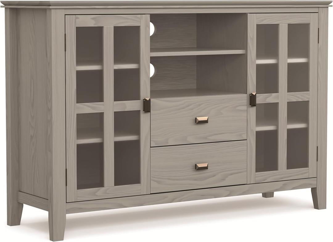SIMPLIHOME Artisan 53" Wide Solid Wood TV Stand in Fog Grey Contemporary Entertainment Center for Living Room for TVs Up to 60" with Drawers and Cable Management; Entertainment Stand