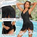 Zando Women One Piece Swim Dress 2026 - Modest Swimsuit with Skirt Tummy Control, Tie Knot & Floral Print Bathing Suit (Beige, S)