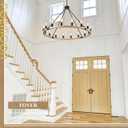 16-Light Wood Wagon Wheel Chandelier Farmhouse Natural, 43.3'' Black Metal Pendant Chandeliers Wooden Rustic Light Fixtures for High Ceiling Living Dining Room Foyer Entryway