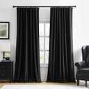 RAIN CITY Black Blackout Curtains 100 Inches Long, Custom Made Textured Linen Black Out Pleated Look Curtains with Hooks Window Drapes for Bedroom Living Room-50x100-inch 2 Panels Set