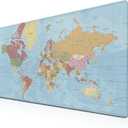 Desktop Mat World Map Full Desk Mouse Pad, Office Gaming Mousepad Large Mousepad, Computer Pad Non-Slip Rubber Base Waterproof with Stitched Edges, 35.4 X 15.7 in for Work/Game/Office/Home