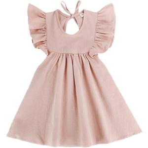 Toddler Baby Girl Dress Summer Cotton Linen Ruffle Halter Sleeveless Kids Casual Beach Party Dresses 1-6 Years (2-3T, Pink)