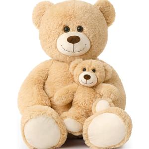 Tezituor Giant Stuffed Animal 39in, Large Teddy Bear Mommy with Baby, Big Stuffed Bear for Kids, Girlfriend on Mother's Day, Valentine, Christmas, Baby Shower, Light Brown