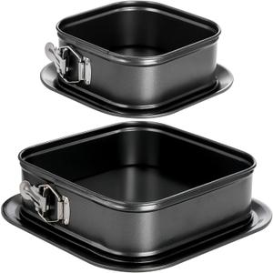 SOUJOY Set of 2 Springform Cake Pan, Non-stick Square Cheesecake Pan, Cake Pan with Removable Bottom, Ice Cream Cake Bakeware, Black
