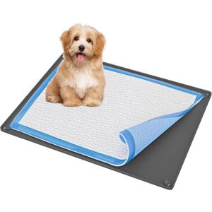 TidyFriend Puppy Pad Holder Tray Fits for 28 x 30 Pee Pads with Corner Lock Holes, Raised Edges, Non-Spill, Easy to Clean Silicone Puppy Potty Tray Holder, for Indoor Floor Protection (Grey)