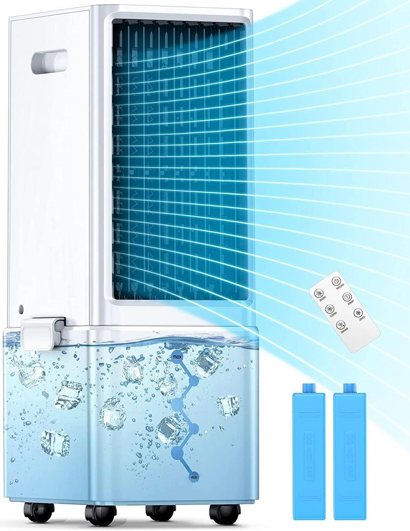 Evaporative Air Cooler, 3-IN-1 Windowless Swamp Cooler w/ 4 Modes & 3 Speed, 12H Timer, 2.4 Gal Detachable Water Tank & No-Water Protection, Remote, Air Conditioner Portable for Room, 24-Inch