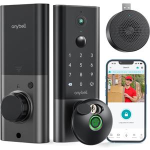 Fingerprint Smart Door Lock, ANYBELL Keyless Entry Door Lock with Camera, Built-in Wi-Fi Deadbolt for Front Door, Auto Lock, Cloudege App Control, Night Vision & Two-Way Audio, Home Security