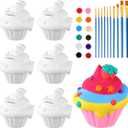 Chunful 6 Sets DIY Ceramic Piggy Bank for Kids Painting Kit with 6 Coin Bank 12 Paint Colors 10 Brushes Creative DIY Craft Kit Christmas Birthday Gifts for Boys Girls(Cupcake)