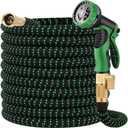 100ft Expandable Garden Hose w/10 Function Nozzle Sprayer, Lightweight Flexible Water Hose with Durable Collapsible Latex Core & Solid Brass Fittings, 100ft Retractable Stretch Hose(Black Rose Gold)