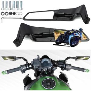 Motorcycle Rear View Mirrors, Adjustable 360 Rotating Stealth Wind Wing Side Mirrors Compatible with Kawasaki Z400 Z650 Z1000 Duke 125 200 250 390 690 790 1290 etc (8mm, 10mm)