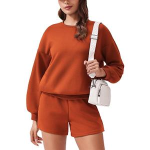 PINSPARK Two Piece Sets for Women 2024 Fall Outfits Sweatsuit 4 Pockets Sweat Short Sets Casual Matching Set Travel Tracksuit Size L, Orange