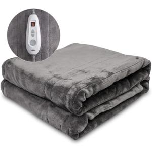 SUNVIVI Heated Blanket 50" x 60", Heating Electric Throw Blanket, 10 Heat Settings, 12 Hours Auto Off, Machine Washable, ETL Certified, Overheating Protection, Grey