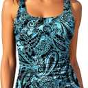 Aqua Eve Tankini Tops for Women Swimwear Top Only Tummy Control Bathing Suit Top No Bottom (Large, Blue Paisley)