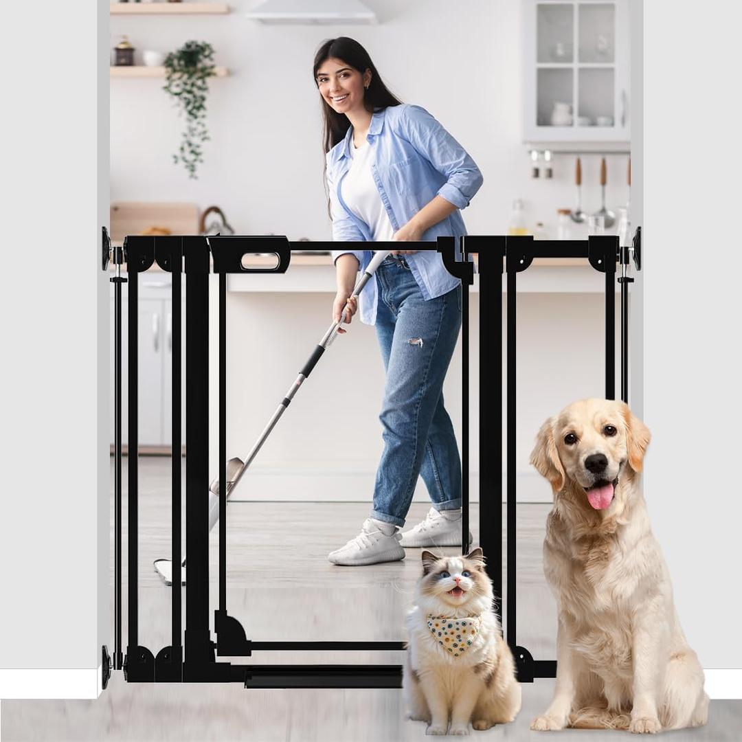 40" Clear Tall Dog Gate with Door, 29.5-47.2" Transparent Wide Baby Gates for Large Pet Cats, Walk Thru Extra High Doggie Gates Doorways Stairs Indoor, Pressure Mounted Safety Gates, Black