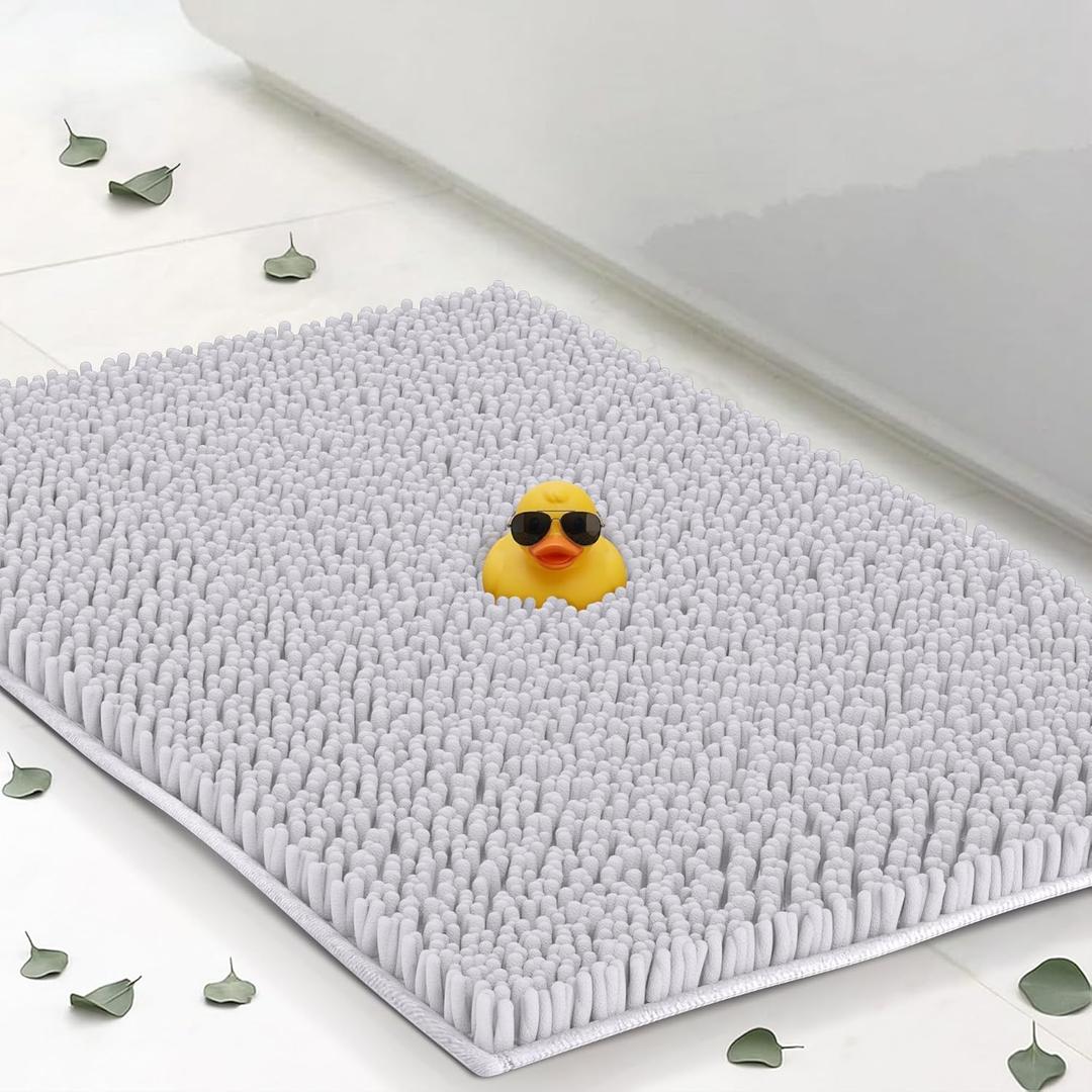 Standard Chenille Bath Mats 34"x21", Plush Absorbent Bath Mats Quick Dry, Soft & Machine Washable, Non Slip Carpet for Bathroom, Thick Bathroom Rugs, Shower Restroom Rug, Alfombras De Bano, Bathrugs (White)