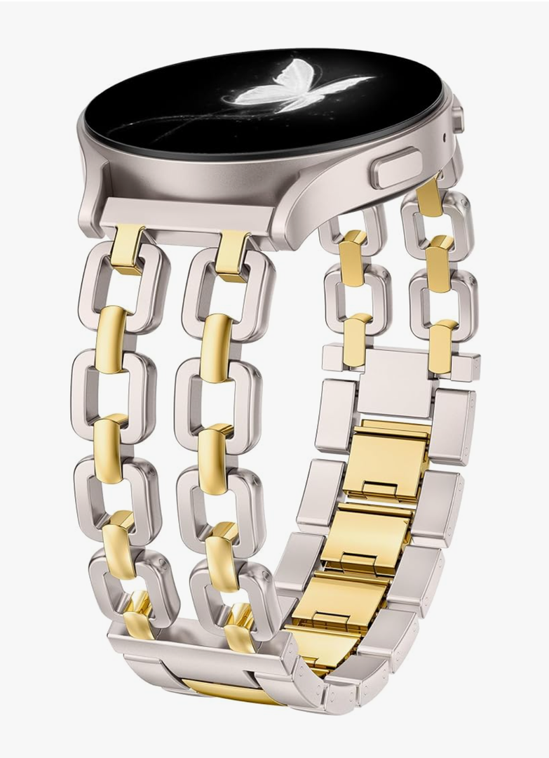 Wearlizer Metal Band Compatible with Samsung Galaxy Watch 7 6 5 4 FE Active 2 40mm 44mm/Watch 6 4 Classic 43mm 47mm 42mm 46mm/Watch 5 Pro 45mm Bands, 20mm Dressy Stainless Steel Chain Strap Women