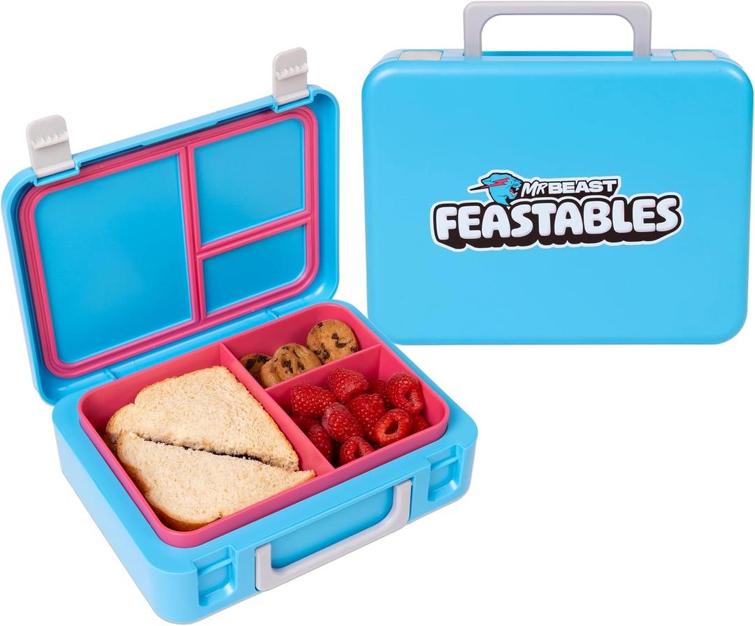 Mr. Beast Feastables Adjustable Bento Lunchbox- BPA Free, Snap Tight Lid, Removable Tray, Microwave & Freezer Safe, 9.25"x7"x2.75", Easy Clean, Kids Lunchbox with Adjustable Compartments