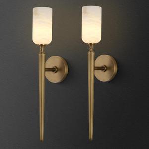 Alabaster Wall Sconces Set of Two, 22in Modern Spanish Natural Marble Bathroom Vanity Sconces, Brass Alabaster Sconce Wall Lighting, Gold Wall Light Fixtures Decor for Bedroom Living Room Staircases