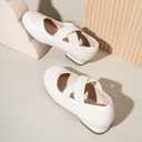 PANDANINJIA Girls Dress Shoes Ballet Flats Mary Jane Elastic Cross Strap Little Big Kid Low Heels Flower Girl Shoes (Ivory)