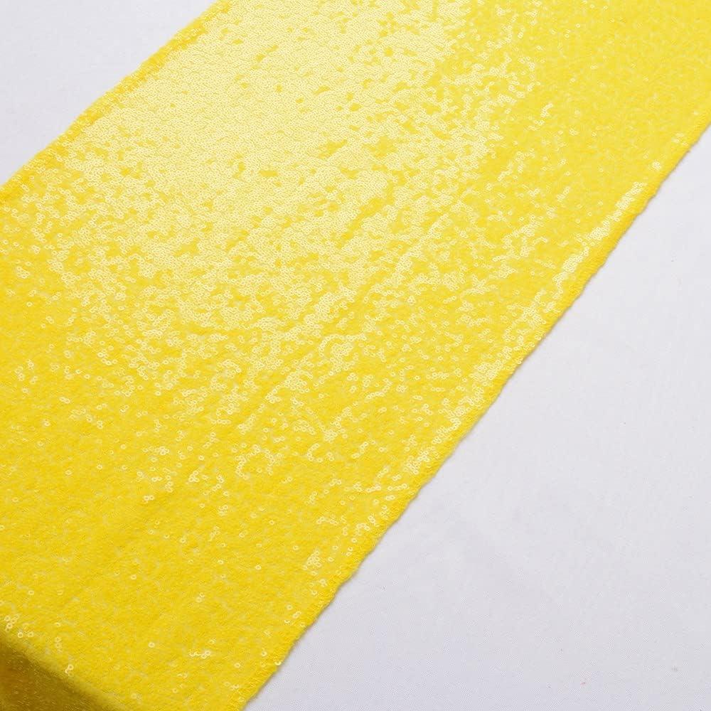 Partisout Table Runner Sequin Table Cover 12x108 inches Christmas Table-Runner Party Runners Glitter Table Covers and Wedding Table Decor for Birthday Decoration (2pcs 12x108in, Yellow) (2pc 12x108inch)