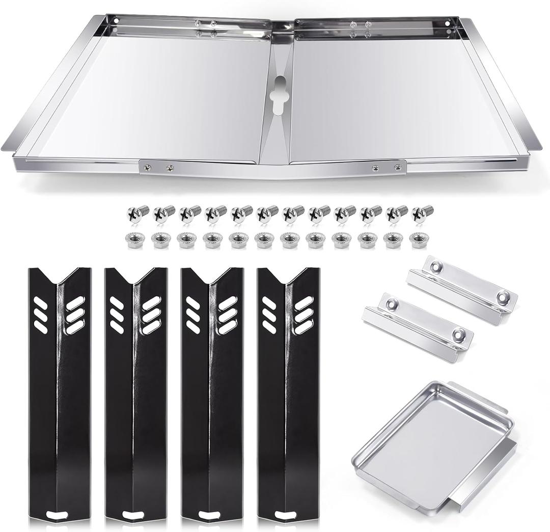 Grill Replacement Parts for Dyna Glo DGF493BNP, DGF510SBP, Backyard Grill BY13-101-001-12, BY14-101-001-02 and BHG Grill Parts, Adjustable 24''-30'' Grease Tray, Heat Plates for Dyna Glo 4 Burner