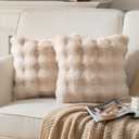 Pack of 2 Thick Plush Throw Pillow Covers Fluffy Wave Faux Fur Decorative Cushion Covers Soft Wool Pillowcase for Sofa Couch Livingroom 18x18 Inch Beige
