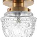 DSMJFU Brass Semi Flush Mount Ceiling Light, Small Hallway Light Fixture, Vintage Close to Ceiling Light Fixture for Bathroom, Entryway, Foyer, Closet (Gold)