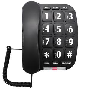 Landline Phones for Home with Large Buttons | Big Button Corded Phone with HI/LO Volume, Flashing Ringer Light, Speakerphone, 10 Two-Touch Speed Dial Memories, Tabletop or Wall Mount by Ken-Tech (BLACK)