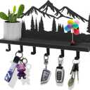Wall Mounted Mountain Key & Mail Holder with Shelf | Metal Key Organizer with 2 in 1 Key Hooks for Entryway, Hallway, Office