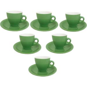Lorren Home Porcelain Espresso Cups and Saucers, 3 Oz, Green, Set of 6