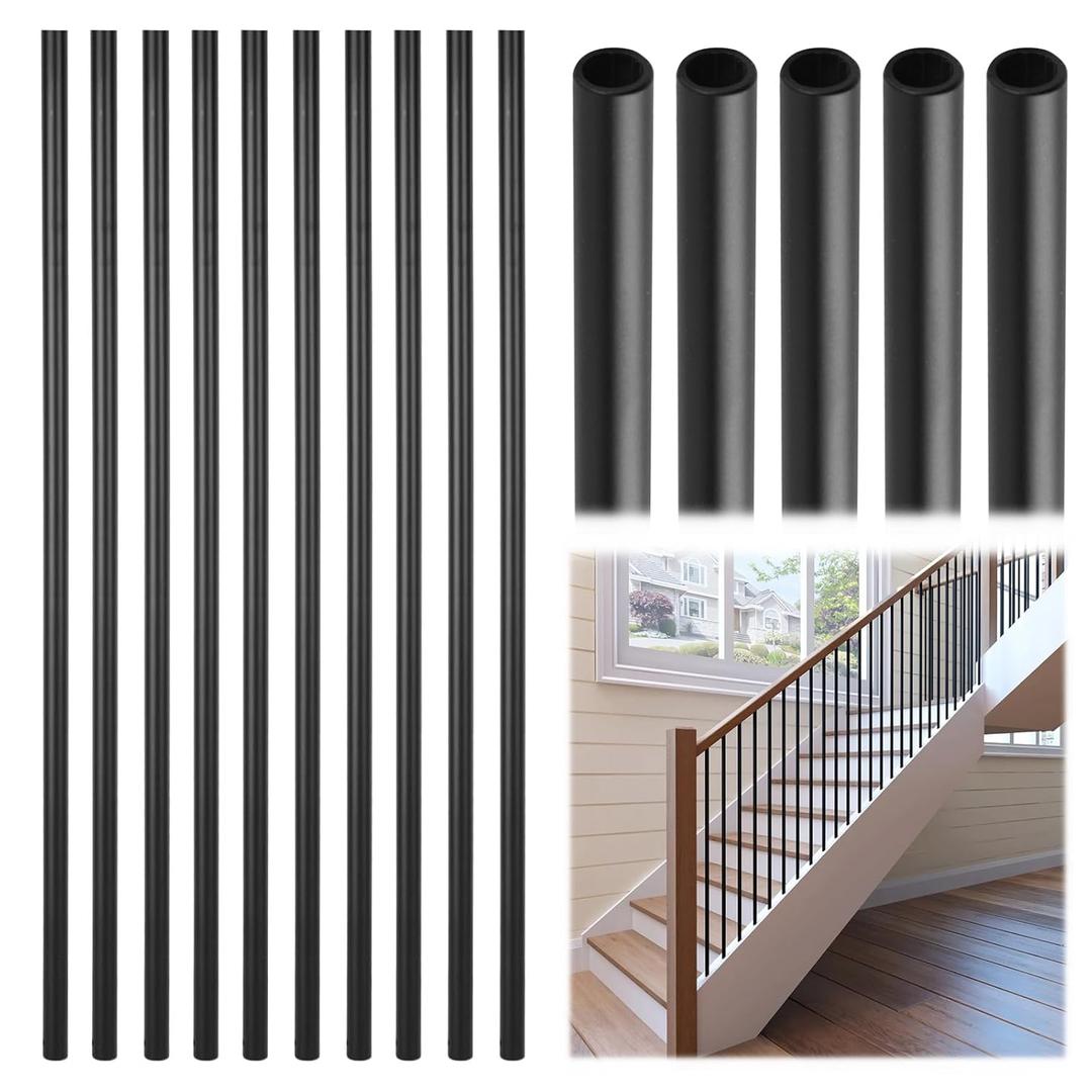 Iron Stair Balusters 5/8" Round 44" Long - 50-Pack Hollow Wrought Iron Plain Spindles for Classic Indoor StaircasesSatin Black
