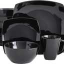 Gibson Elite Soho Lounge Square Reactive Glaze Stoneware Dinnerware Set, Service for 4 (16pc), Black
