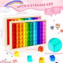Meooeck 100 Pcs Colored Acrylic Gem Cube Blocks, Translucent Rainbow Building Stacking Sensory Train Toy with Wooden Storage Box for Toddler Kid Montessori School Classroom (Cube), 2.5 Cm X 2.5 Cm X 2.5 Cm