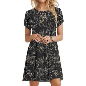 MOLERANI Summer Dresses for Women 2025 Casual T Shirt Crewneck Petal Sleeve Swing Vacation Dress with Pockets (M)