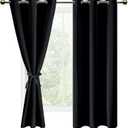 DWCN Black Blackout Curtains for Bedroom Sewn with Tiebacks - Thermal Insulated Light Blocking Grommet Window Curtains for Living Room, 42 x 63 inch Length, Set of 2 Drape Panels