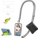 Clip and Go Strap for Phone Gun Metal Chain with Black Pouch Wallet Crossbody Phone Lanyard for Women with Cell Phone Stand Holder 2 Patches Tether Adjustable Anti Theft for iPhone 16 15 14 All Phones
