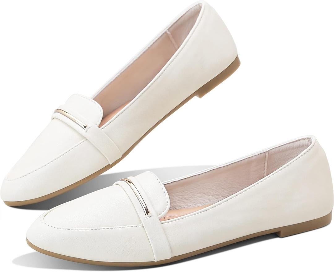 Obtaom Women's Pointy Toe Loafer Flat Comfortable Faux Suede Work Shoes,Cute Penny Loafer Slip On Ballet Flat (8, Beige Faux Leather1) Obtaom Women's Pointy Toe Loafer Flat Comfortable Faux Suede Work Shoes,Cute Penny Loafer Slip On Ballet Flat (8, Beige Faux Leather1)