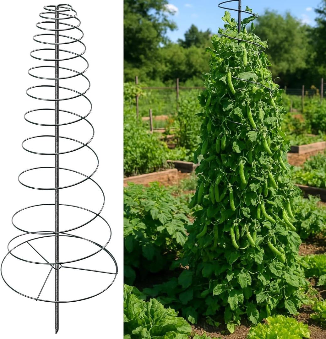 Spiral Frame Trellis for Climbing Plants Outdoor -72" Tall Heavy Duty Metal Garden Plant Tower Support with Anti-Tip Center Pole,for Pole Bean,Berry,Cucumber,Sweet Peas,Clematis,Potted Plants,Vines (Matte Black)