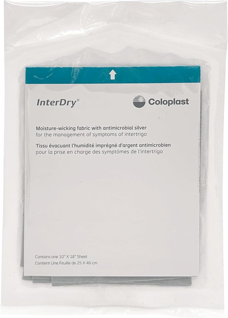 InterDry Moisture-Wicking Fabric with Silver – Manages Moisture & Friction in Skin Folds – 1 sheet, 10" by 18"