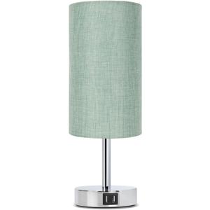 Yarra-Decor Bedside Lamp with USB Port - Touch Control Table Lamp for Bedroom 3 Way Dimmable Nightstand Lamp with Round Denim Fabric Shade for Living Room, Dorm, Home Office (LED Bulb Included) (Light Denim Blue)