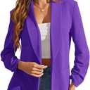 WDIRARA Women's Long Sleeve Open Front Blazer Casual Work Office Jacket (Violet Purple)
