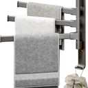 Towel Bar Towel Rack Bathroom Towel Rack, Adhesive Wall Mounted, 180-Degree Rotatable, 3-Bar Space Aluminum Towel Holder for Bathroom with Protective End Caps and Integrated Hooks Bath Towel Holder