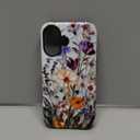 LUHOURI for iPhone 16 Case,Wireless Charging Compatible,Dual-Layer - Soft Silicone Inner + Hard Outer Shell,Cute Wildflower Design,Protective Phone Cover for Women - Marble Pressed Flowers